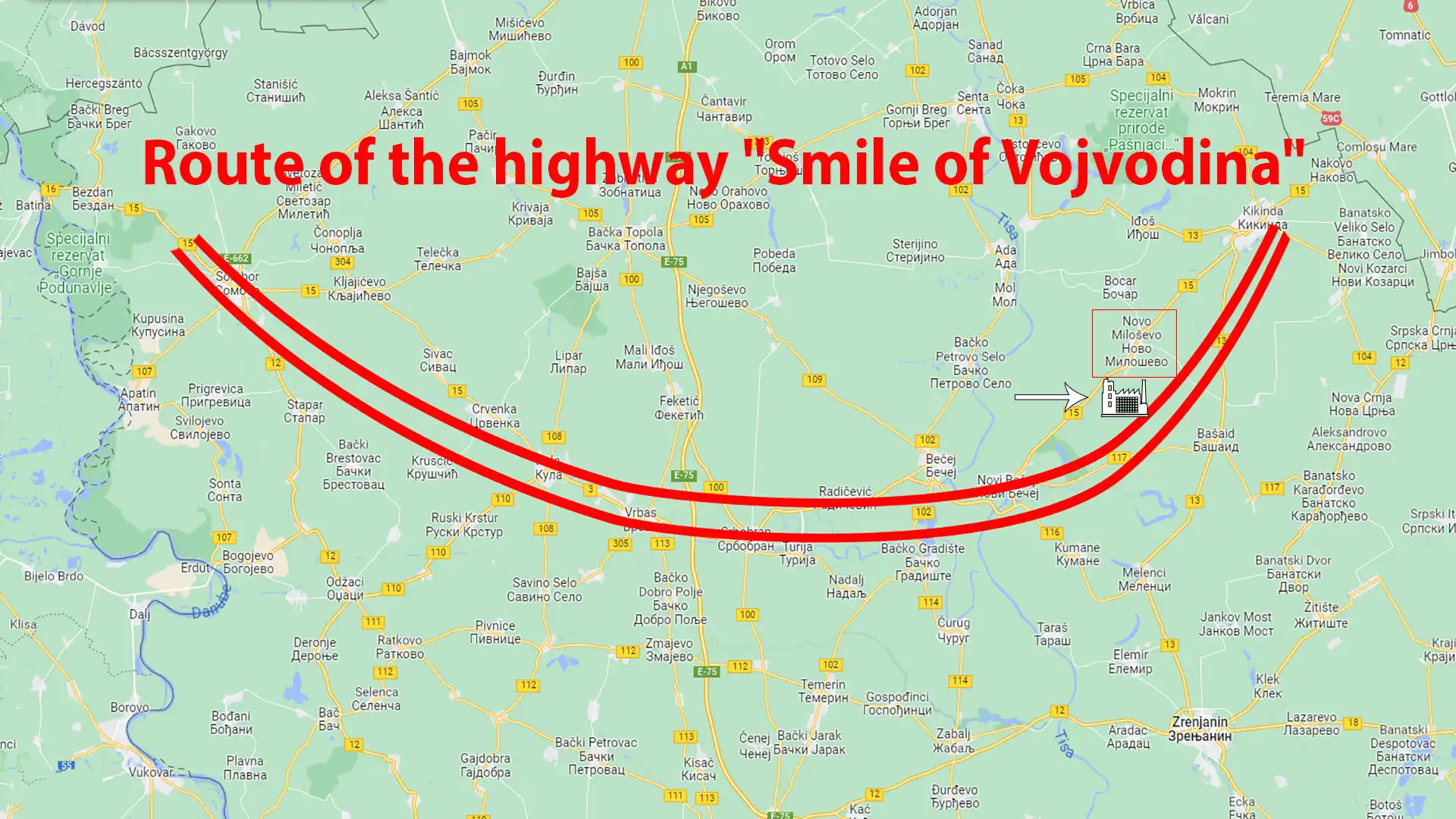 Motorway with the construction plot location